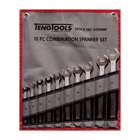 TENG TOOLS - 10PC Metric Combination Spanner Set - Tool Roll -  6510MM