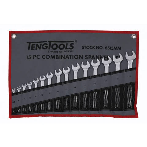 TENG TOOLS - 15PC Combination Spanner Set - Tool Roll - 6515MM