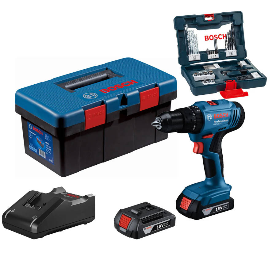 BOSCH Professional - Cordless Impact DrillGSB 183-LI + 41 acc + fisherman box - 06019K91K2