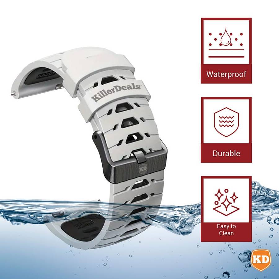 20mm Universal Watch Silicone Strap for Garmin Samsung Huawei- White & Black