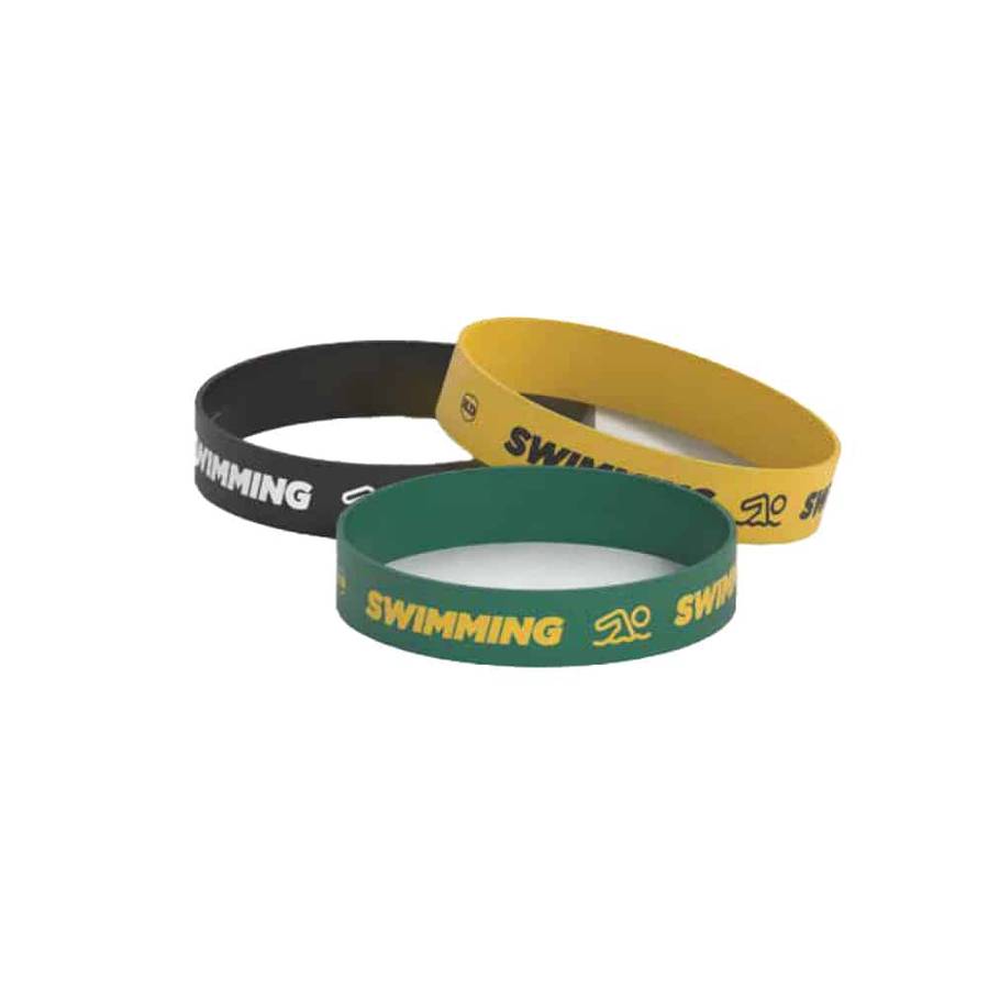 Debossed "Swimming" Silicone Wristband Bracelet- 6 Pack