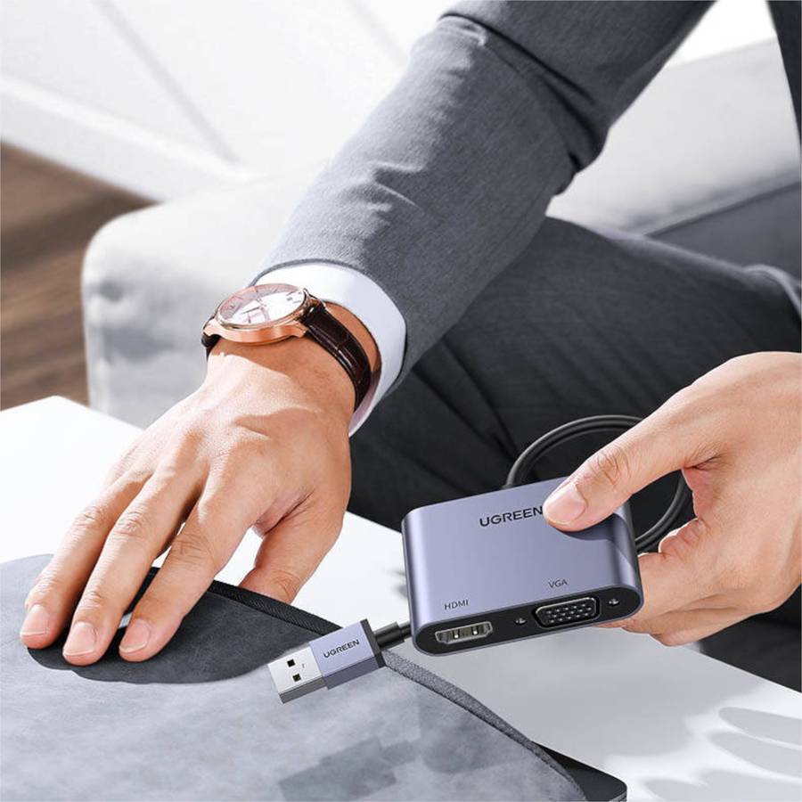 UGreen CM449 USB-A to HDMI + VGA 1080P Display Adapter