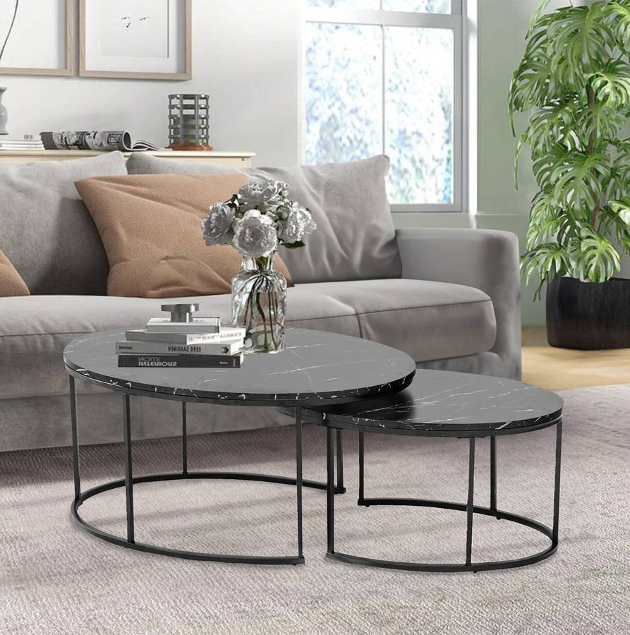 Broadway Nesting Coffee Table - 2pc Marble Black