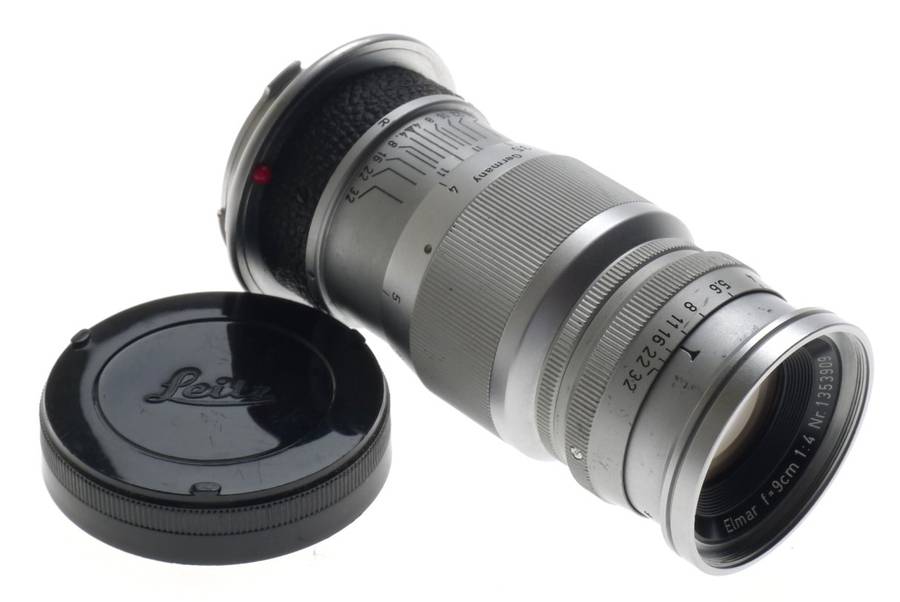 LEICA M MOUNT ELMAR f=9cm 1:4 CAMERA LENS CAP LEITZ CHROME 1:4/90mm EXCELLENT NR