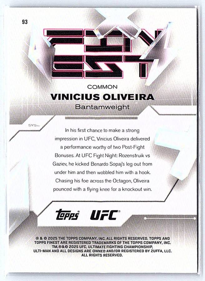 Vinicius Oliveira 2025 Topps Finest UFC #93 RC - NM