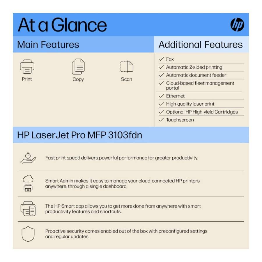 HP LaserJet Pro MFP 3103fdn A4 Multifunction Laser Printer 3G631A