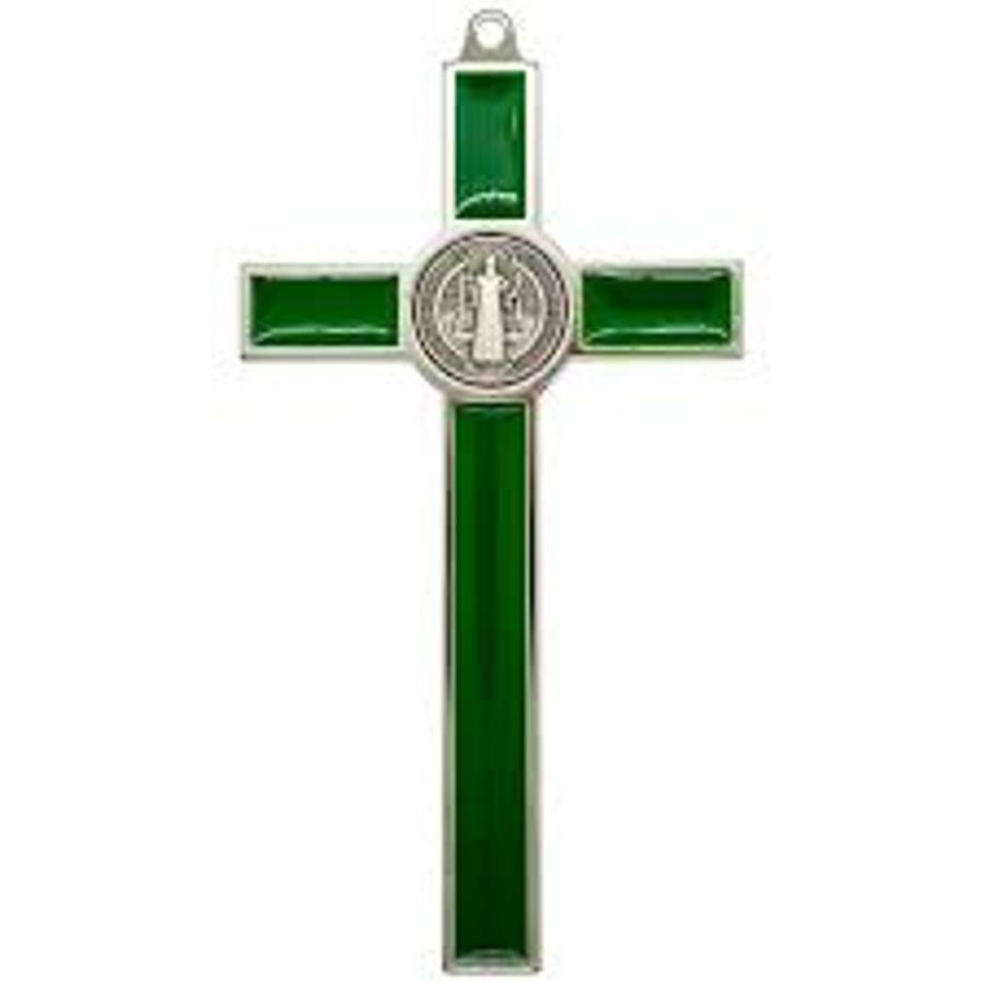 10.5cm St Benedict Crucifix - Green Inlay