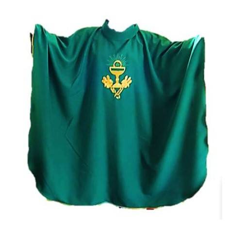 Green Chasuble & Stole with Golden embroidered Chalice, Eucharist & Wheat
