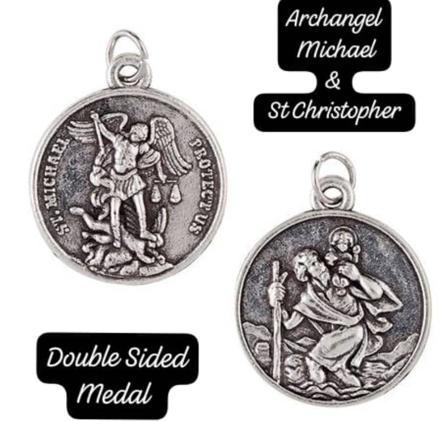Sterling Silver 18mm St Michael the Archangel & St Christopher Pendant