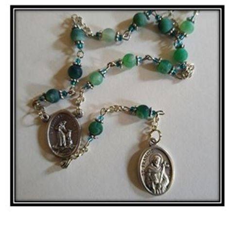 St Francis of Assisi Chaplet in frosted Green Agate
