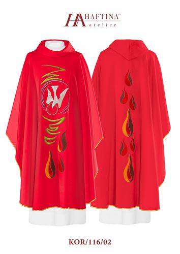 Haftina Polish Chasuble - Red & Cream - Dove  with tounges of Fire