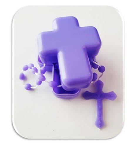 Mauve/ Purple Cross Rosary Box with Rosary