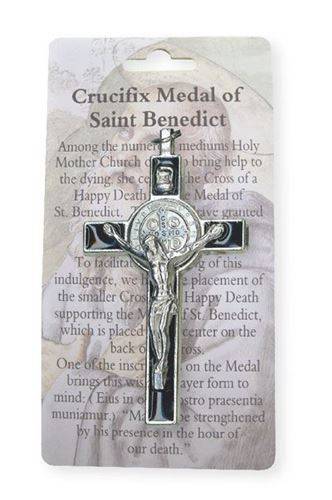 8cm Black inlay St Benedict Metal Crucifix