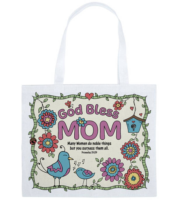 Color-Your-Own God Bless Mom Tote Bag
