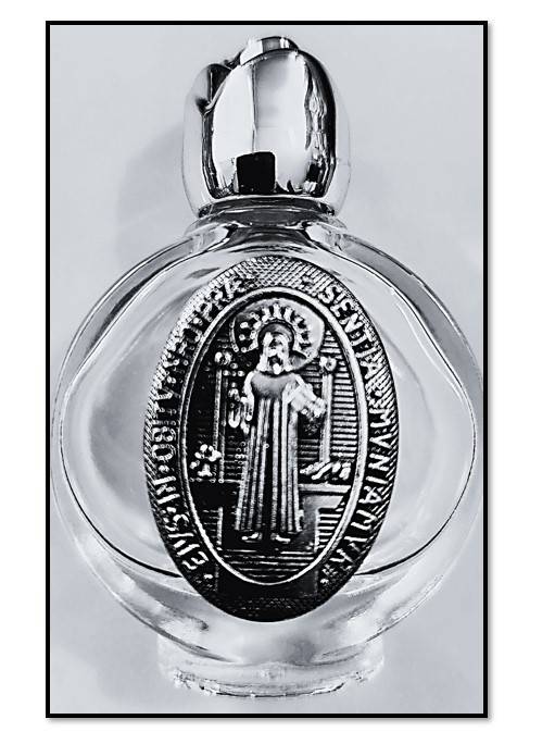 St Benedict Glass Holy Water / Oil Bottle