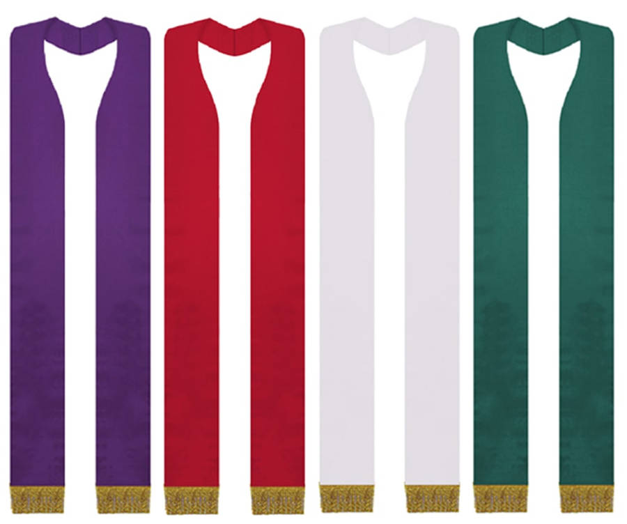 Stole with Fleur de Lis Cross Embroidery at back of neck - WHITE