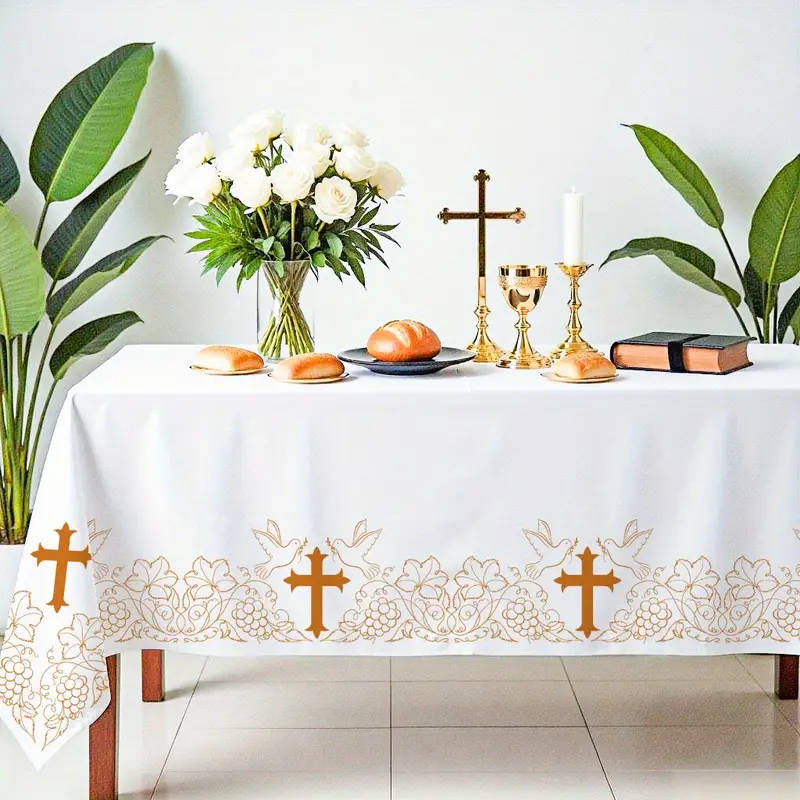 Altar cloth - Printed Cross, Vines, Grapes and Doves in Gold - 2.3 x 1.4meter