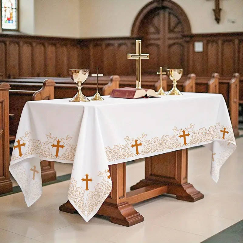 Altar cloth - Printed Cross, Vines, Grapes and Doves in Gold - 2.3 x 1.4meter