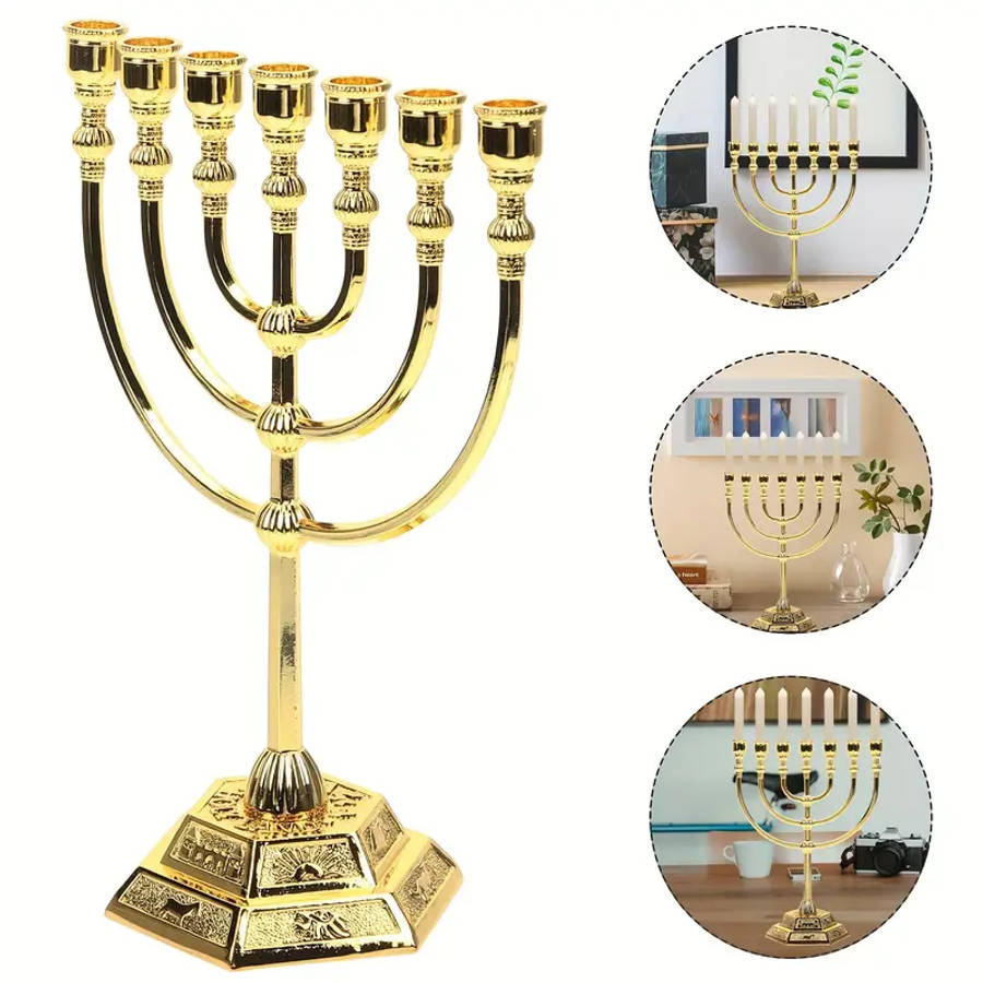 17cm tall Menorah in Gold - 7 arm