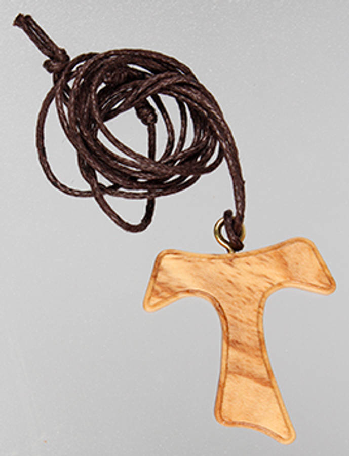 3cm Olivewood Tau Cross with Knotted 70cm cord
