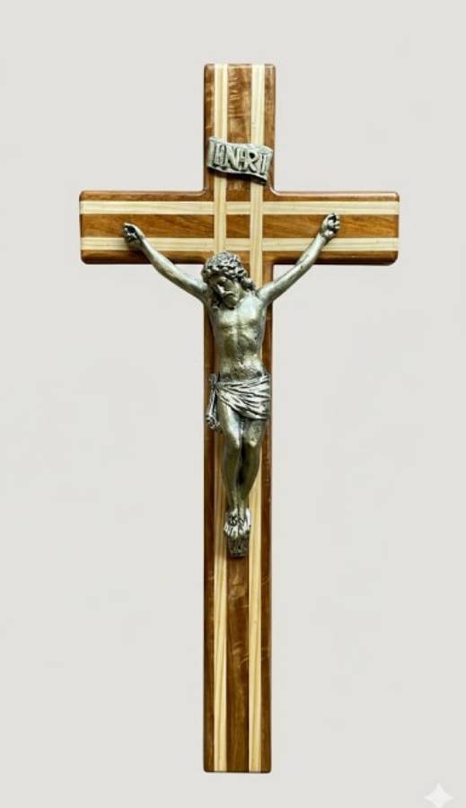 72.7cm Kiaat Crucifix with Pine Inlay and Gold Corpus