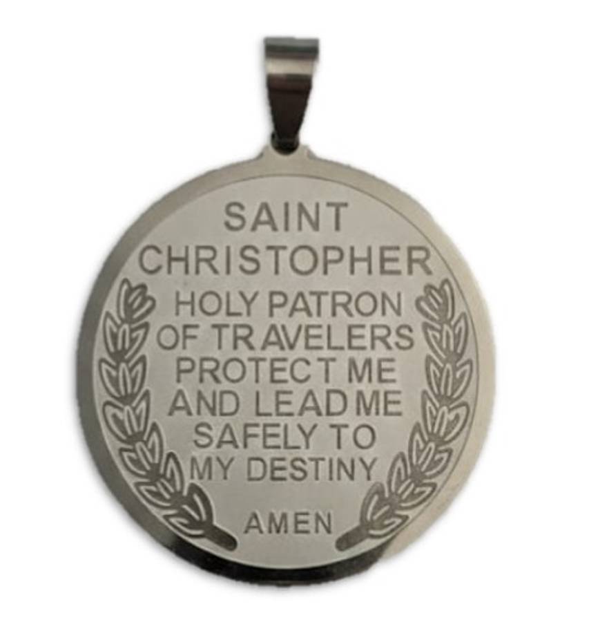 Stainless Steel St Christopher Pendant with 54cm Figaro Chain