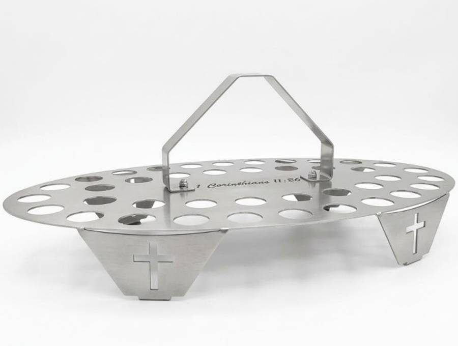 40 Hole Stainless Steel Communion Tray - 1 Corinthians 11:26 - includes glasses