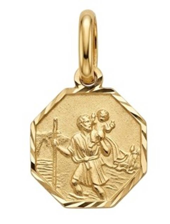 9ct Yellow Gold 9mm St Christopher Gold Pendant - Octagon Saint Christopher Protect Us