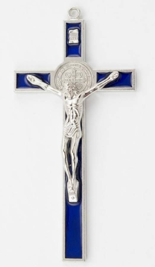 10.5cm St Benedict Crucifix - Royal Blue Inlay
