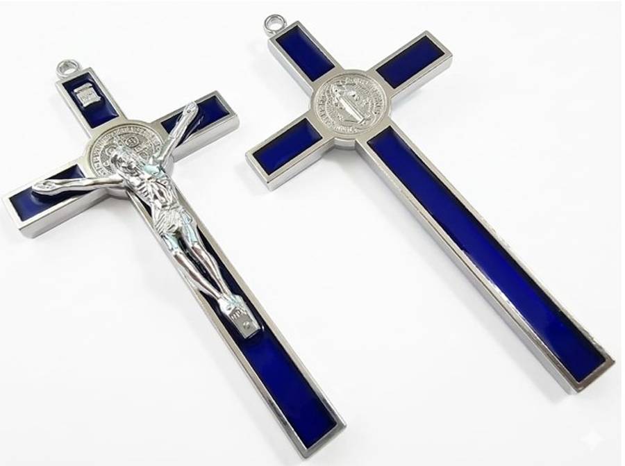 10.5cm St Benedict Crucifix - Royal Blue Inlay