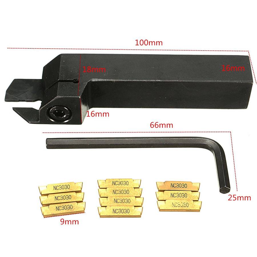 Drillpro MGEHR1616 Parting Off Turning Tool Holder with 10pcs MGMN200 Carbide Inserts Lathe Tools