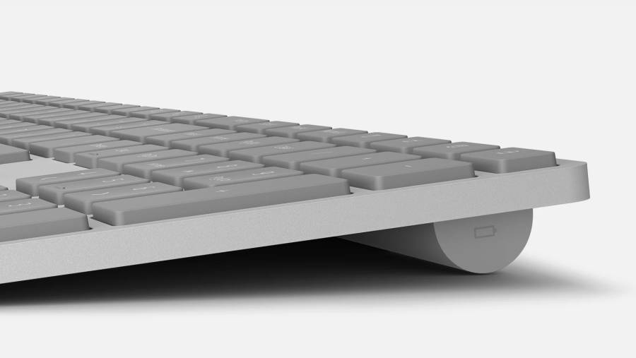 A close-up view of a Surface Keyboard showing the battery icon.