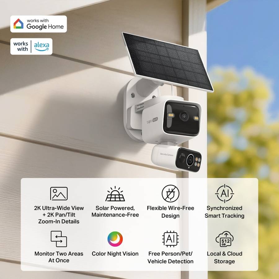 TP-Link TAPO - Tp-Link - TAPO - C645D Kit Solar-Powered 2K 3MP Dual-Lens Pan/Tilt Security Camera...