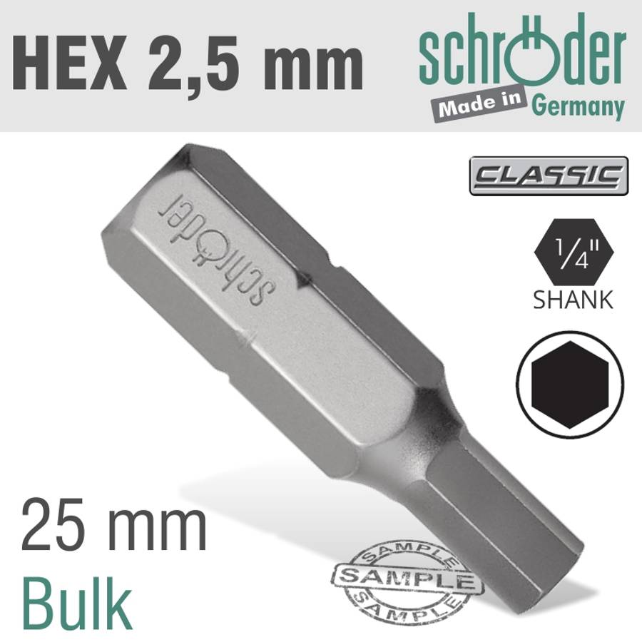 SCHRODER - Hex/Allen Ins.bit 2.5mm Bulk - SCHRODER - Hex/Allen Ins.bit 2.5mm Bulk