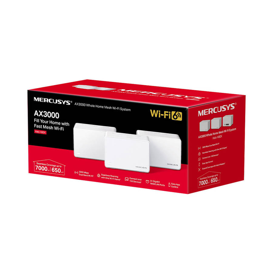 Tp-Link - Mercusys - Halo H80X(3-Pack) AX3000 WiFi 6 Mesh System - Tp-Link - Mercusys - Halo H80X...