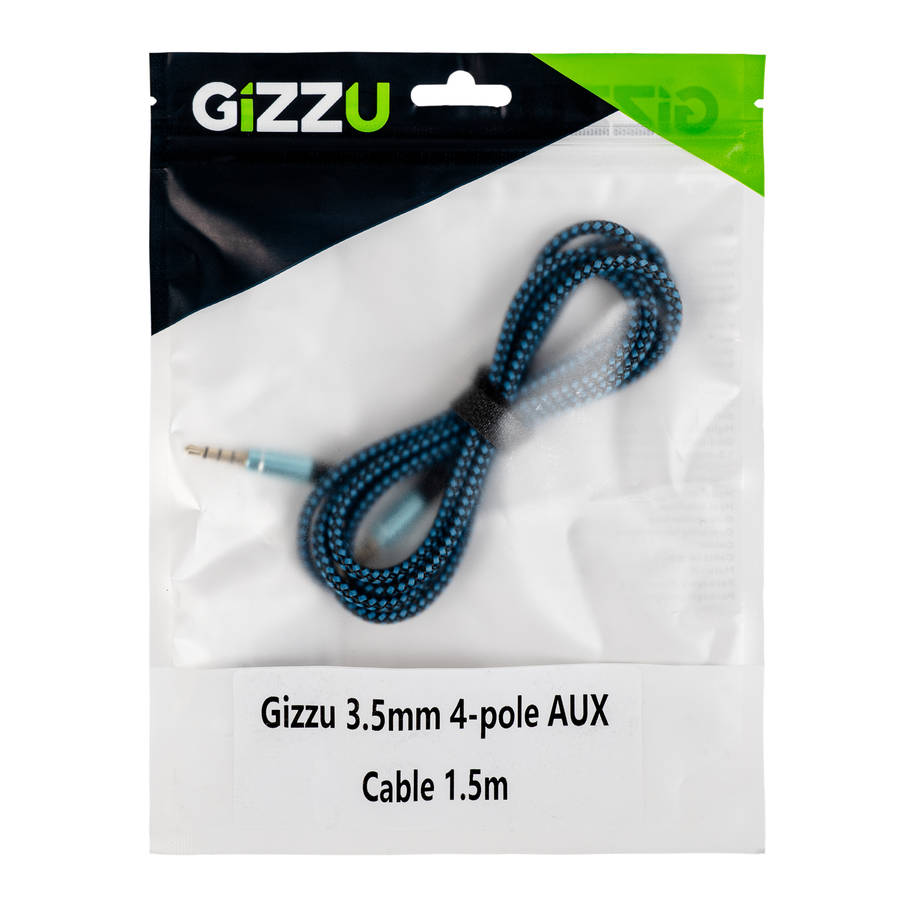 Gizzu - 3.5mm AUX Cable 1.5m - Black/Blue - Gizzu - 3.5mm AUX Cable 1.5m - Black/Blue