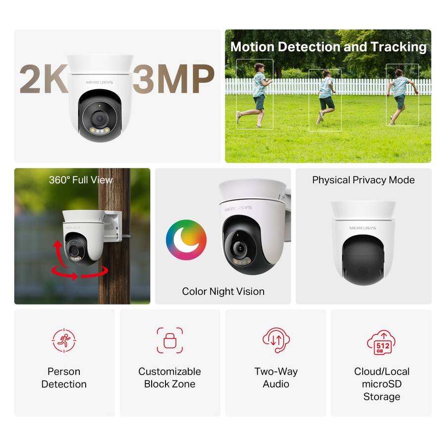 Mercusys - 2K 3MP Pan Tilt WiFi Camera - Mercusys - 2K 3MP Pan Tilt WiFi Camera