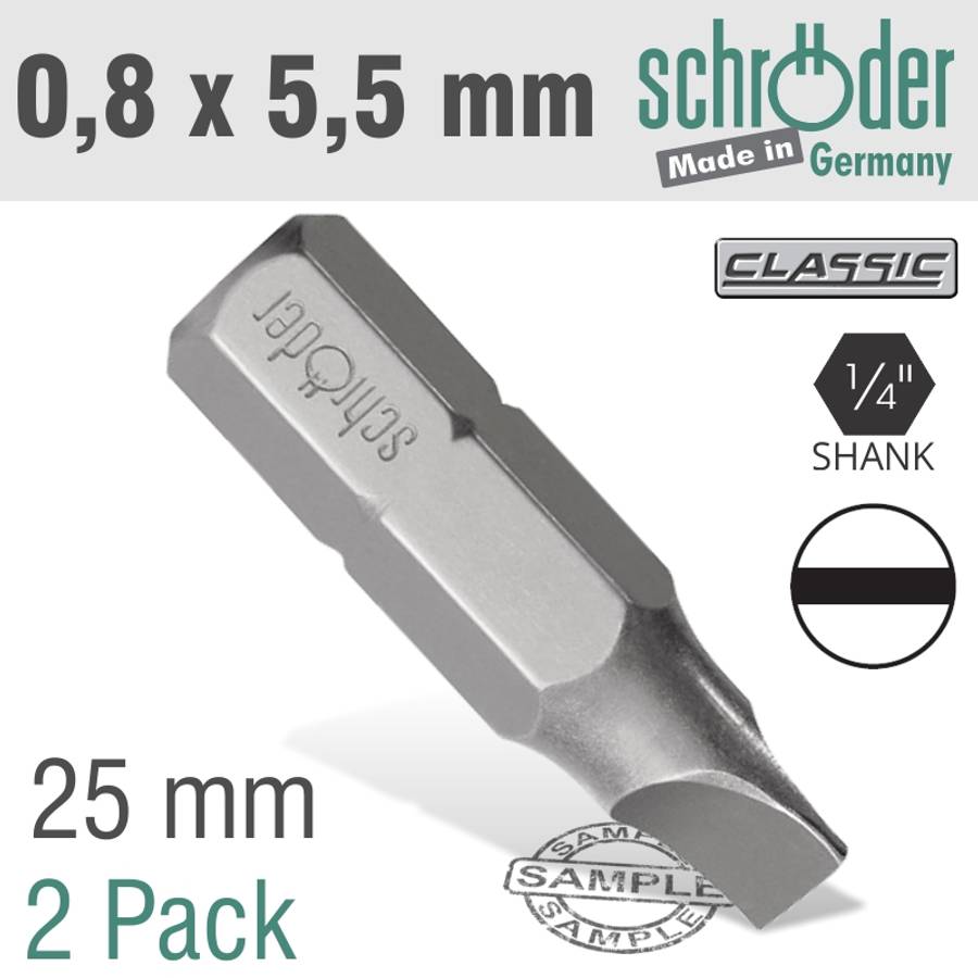 SCHRODER - Slotted Bit 0.8X5.5mm 25mm 2Cd - SCHRODER - Slotted Bit 0.8X5.5mm 25mm 2Cd