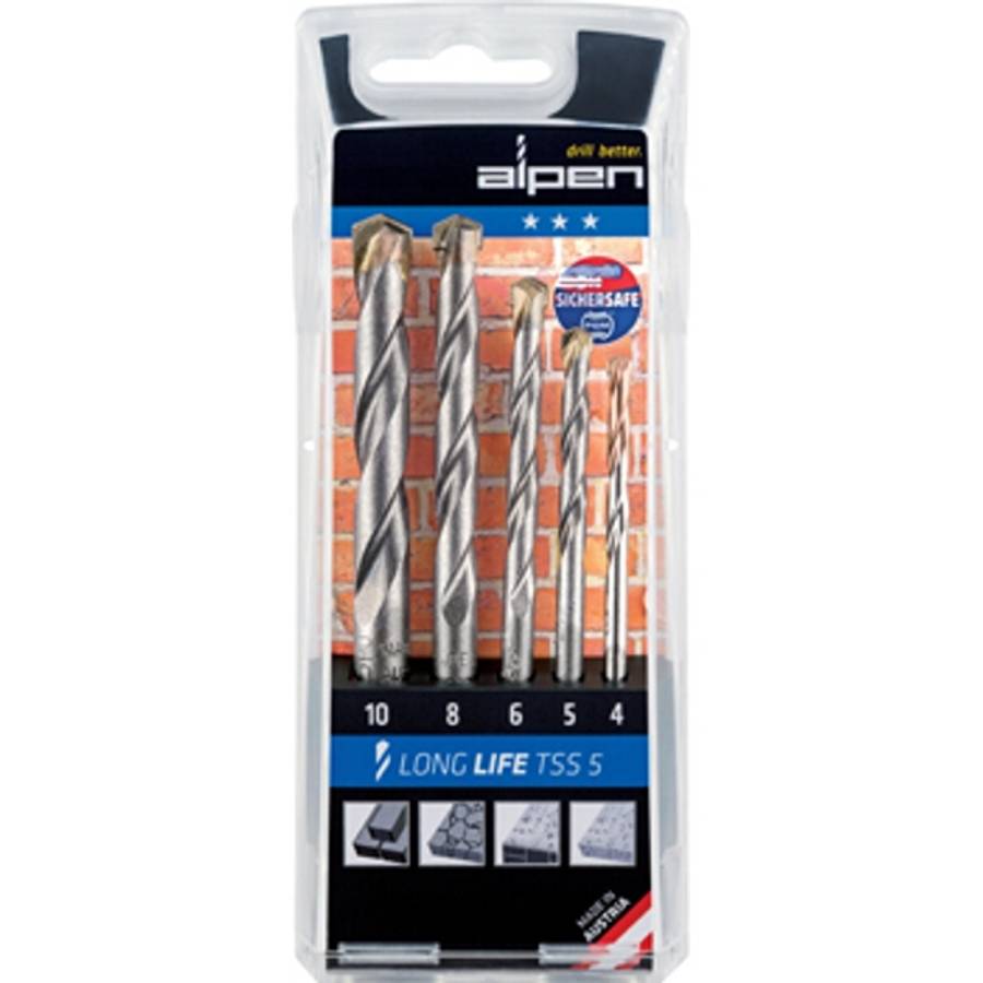 Alpen - Masonry Drill Bit Set 5 Piece Long Life 4 5 6 8 10 - Alpen - Masonry Drill Bit Set 5 Piec...