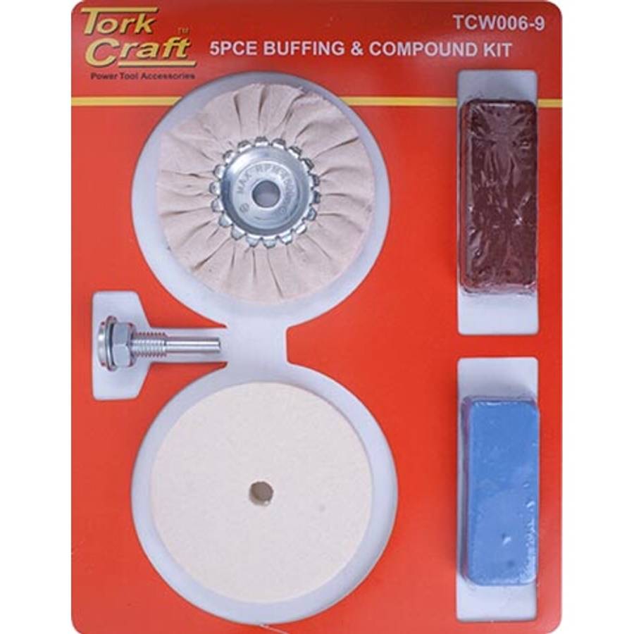Tork Craft - Polishing Buffing & Compound Kit 5Pce With Felt Buff For Drill - Tork Craft - Polish...
