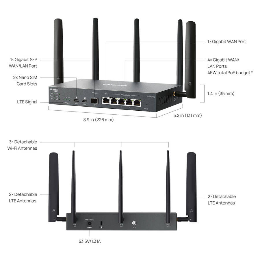 Tp-Link - Omada Er706Wp-4G 4G+ Cat6 Ax3000 Gigabit Vpn Gateway With 4-Port Poe+ - Tp-Link - Omada...