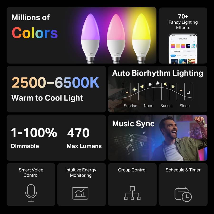 TP-Link TAPO - Tp-Link - TAPO - L430C E14 Smart Wi-Fi Light Bulb (4-Pack) - TP-Link TAPO - Tp-Lin...