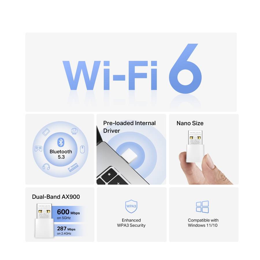Mercusys - Ma60Xnb Ax900 Nano Wi-Fi 6 And Bluetooth Usb2.0 Combo Adapter - Mercusys - Ma60Xnb Ax9...