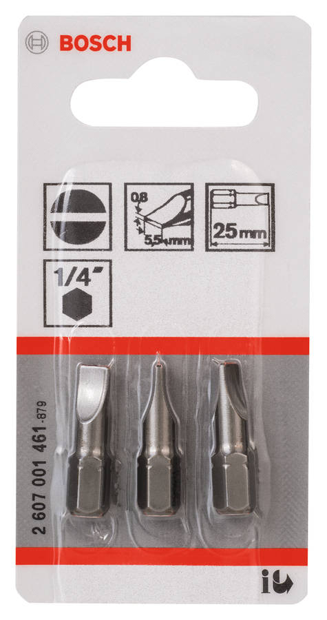 Bosch - Screwdriver bit Extra Hard Slotted 0,8 x 5,5, 25 mm, 3 Pieces - Bosch - Screwdriver bit E...