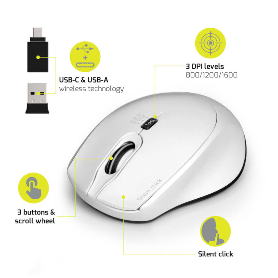 Port - Office Pro Silent 2.4GHz Wireless Mouse White - Port - Office Pro Silent 2.4GHz Wireless M...