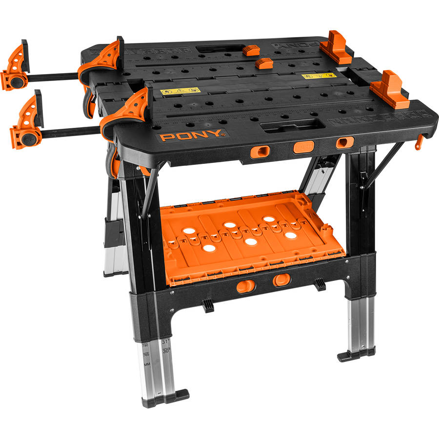 PONY - Work Table-Sawhorse With 4Pc Bench Dogs X2 Clamps - PONY - Work Table-Sawhorse With 4Pc Be...