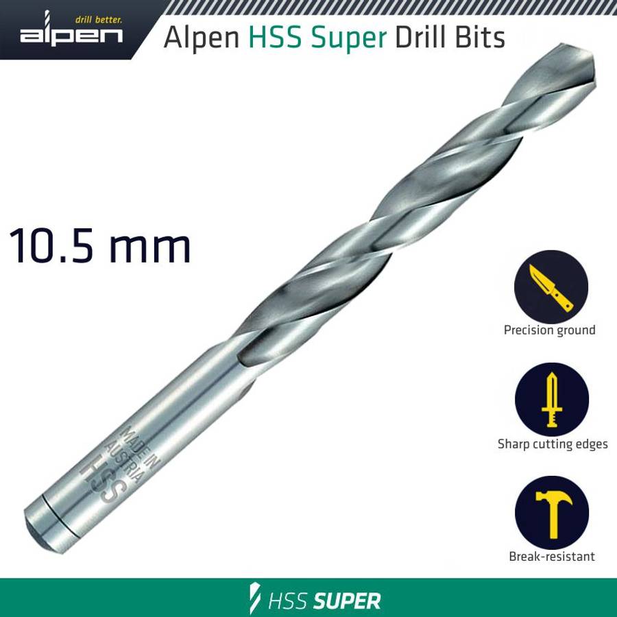 Alpen - Hss Super Drill Bit 10.5mm Bulk - Alpen - Hss Super Drill Bit 10.5mm Bulk