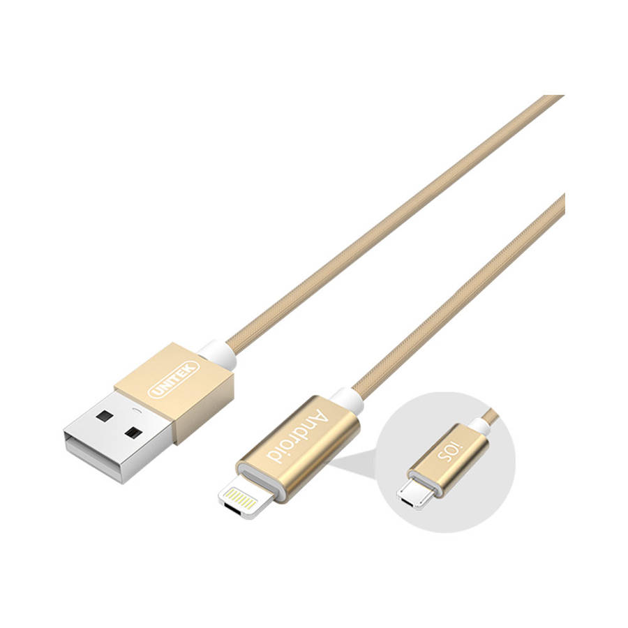 Unitek - 1.5m 2 in 1 Micro & Lightning Cable - Gold - Unitek - 1.5m 2 in 1 Micro & Lightning Cabl...