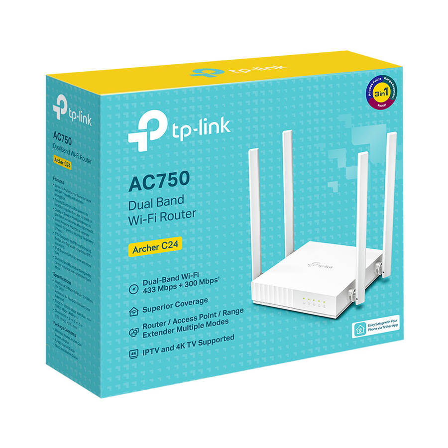 Tp-Link - Archer C24 AC750 Dual-Band WiFi Router with 4 Antennas & Multi-Mode - Tp-Link - Archer ...