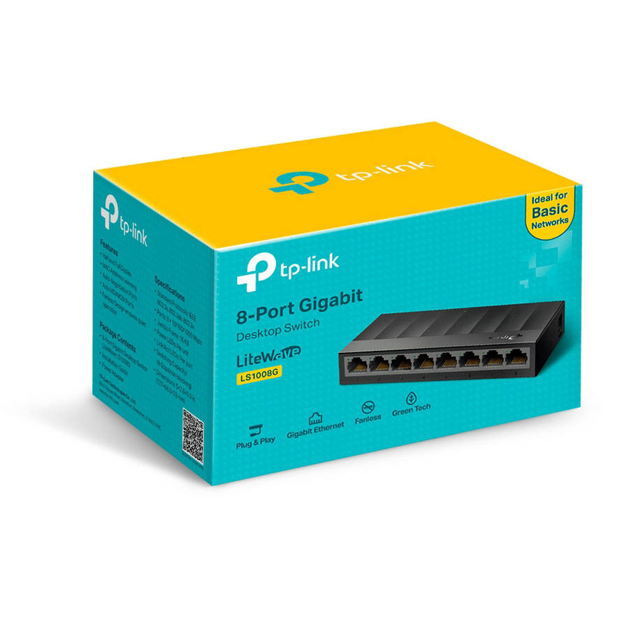 Tp-Link - LS1008G 8-Port 10/100/1000Mbps Desktop Switch | Quiet FanlessDesign - Tp-Link - LS1008G...